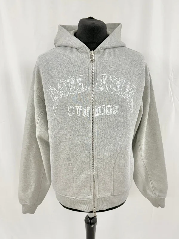 Marl Grey Arched Heavyweight Zip Hoodie.