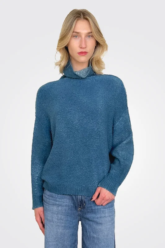 Weekend Bargains to Grab Reversible Knit Turtleneck - Blue Teal
