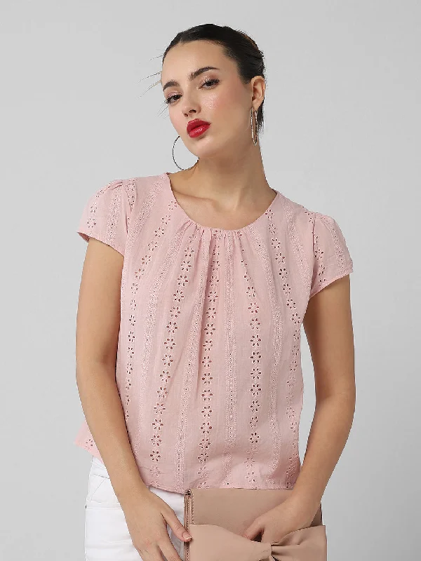 Half Price Women Pink Solid Schiffli Top