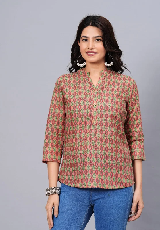Weekend Bargains to Grab Women Elegant Printed Cotton Top
