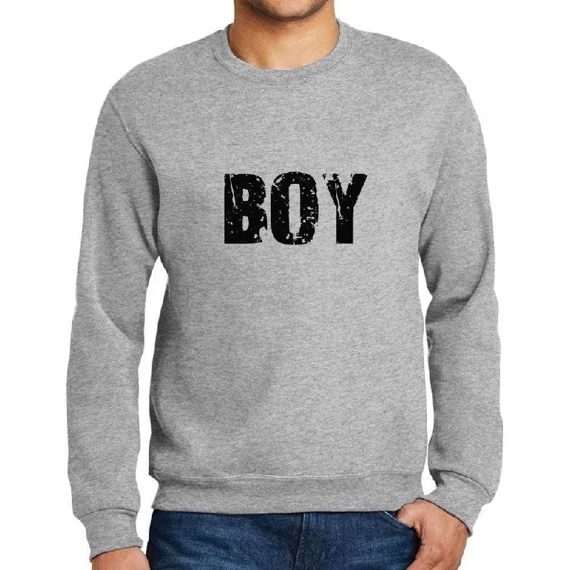 Men's Printed Graphic Sweatshirt Popular Words BOY Grey Marl