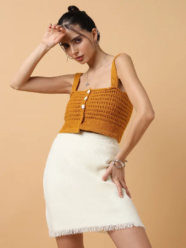 Weekend Offers That Impress Women Solid Bralette Mustard Crop Top