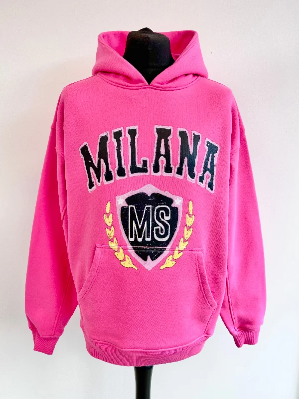 Hot Pink Heavyweight Crest Hoodie.