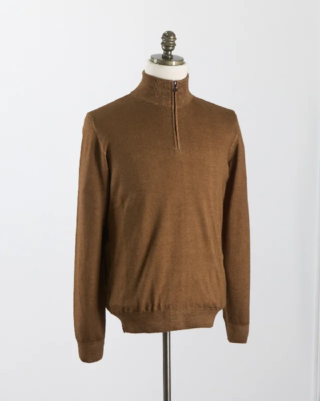 Cognac 12 Gauge Quarter Zip Frosted Garment Dyed Wool Sweater