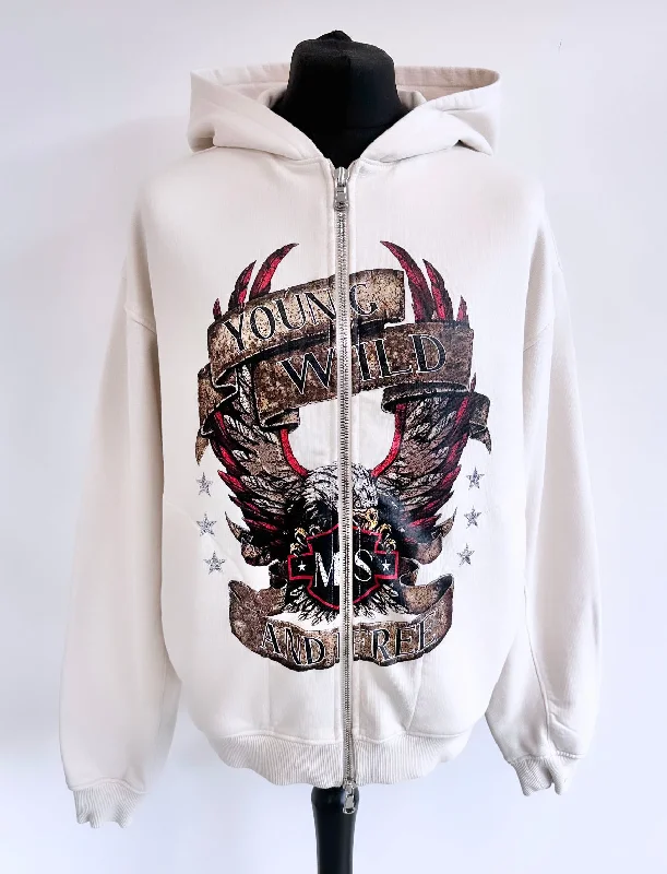 Cream Eagle Zip Hoodie.