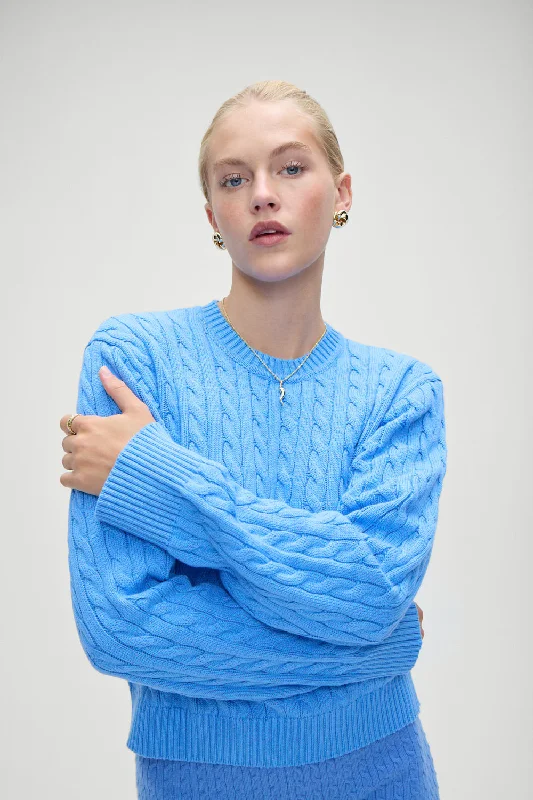 Varsity Cable Knit Sweater - Blue Moon