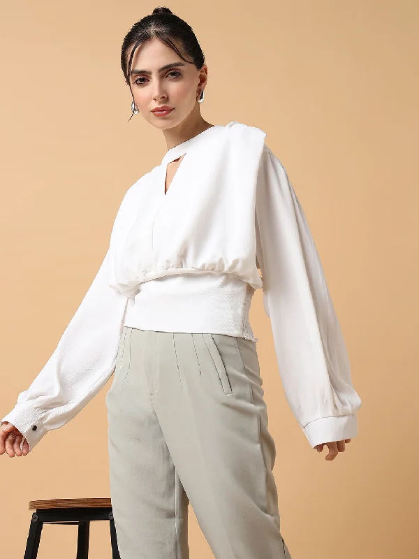 Weekend Discounts to Snag Women Solid Off White Top