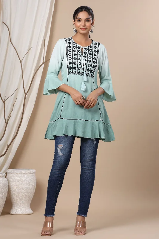 Steals and Deals Women Sage green Liva Embroidery Tunic