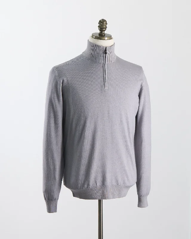 Silver 12 Gauge Quarter Zip Frosted Garment Dyed Wool Sweater