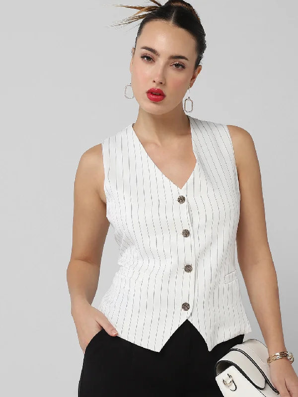 Weekend Discounts to Enjoy Women White Striped Vest Top