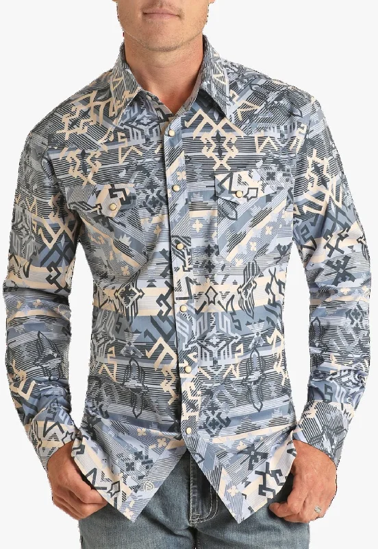 Rock and Roll Mens Aztec Snap Long Sleeve Shirt