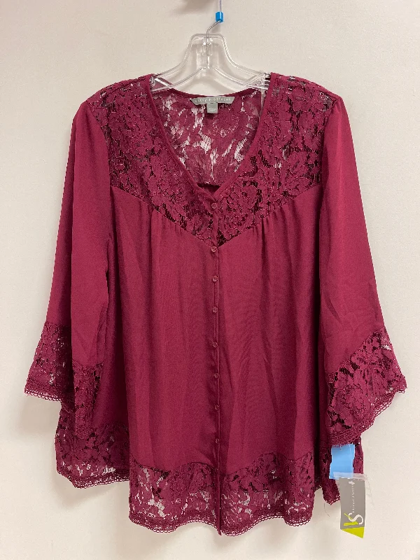 Stock Clearance Top Long Sleeve By Valerie Stevens In Red, Size: L