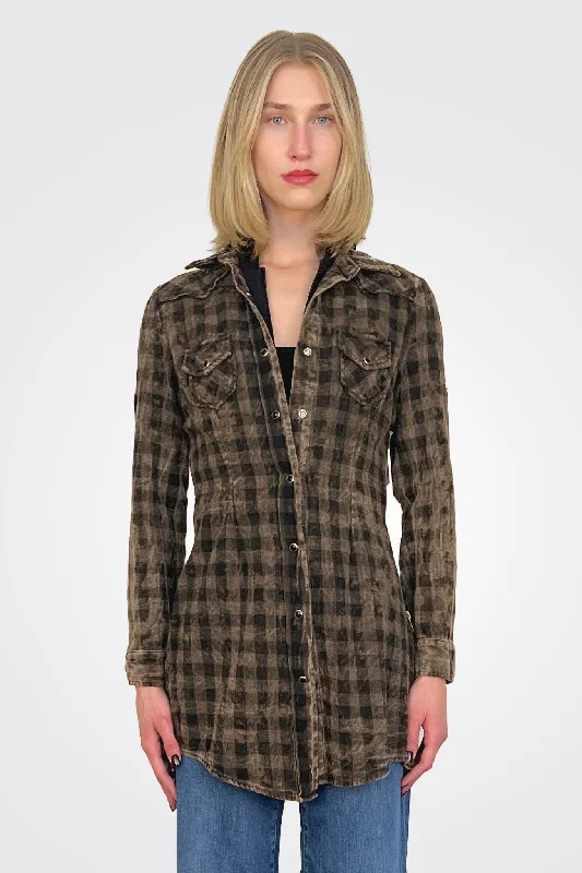 Weekend-Only Price Drops Hooded Plaid Shirt - Brown