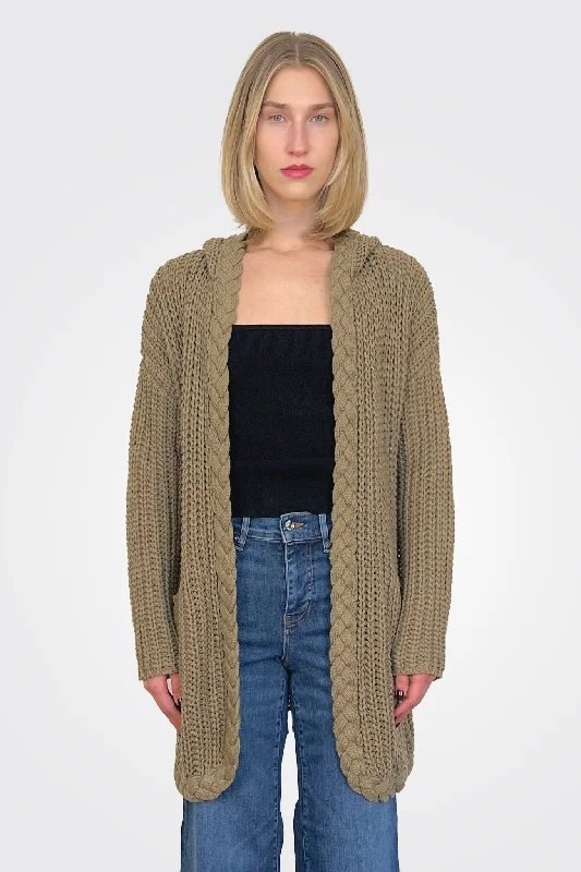 Weekend Discounts to Delight Knit Hooded Cardigan - Olive