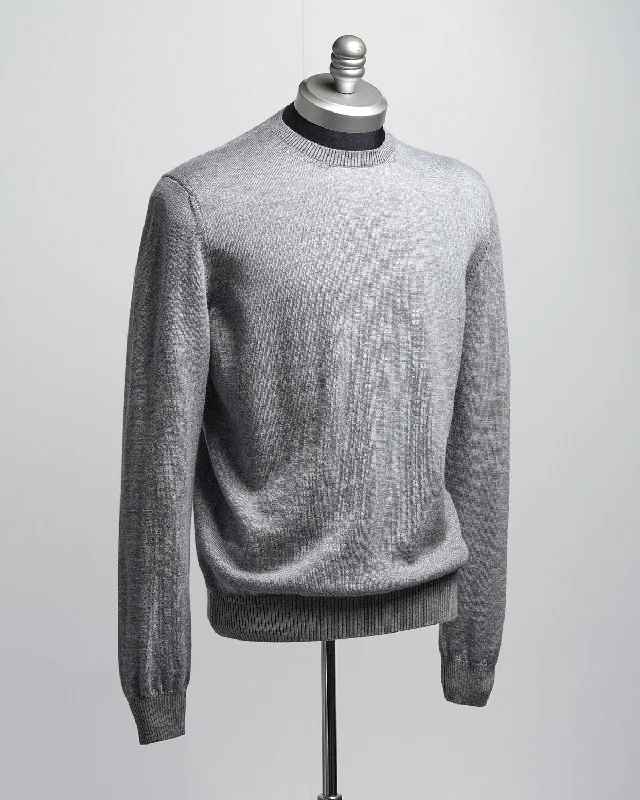 Two Tone Lightweight Wool Crewneck Sweater