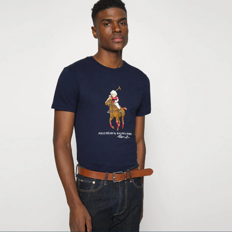 PL - Men 'Navy' Equestrian Bear Printed T-Shirt PL703