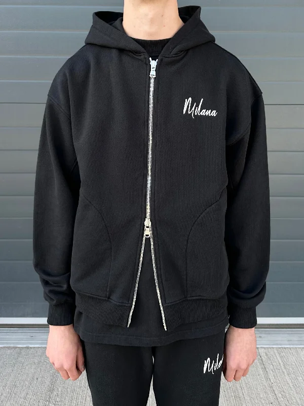 Black Essential Zip Hoodie.