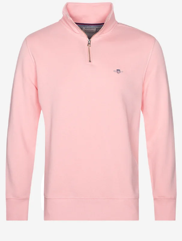 Regular Fit Shield Sweatshirt mit halbem Reißverschluss, Bubblegum Pink