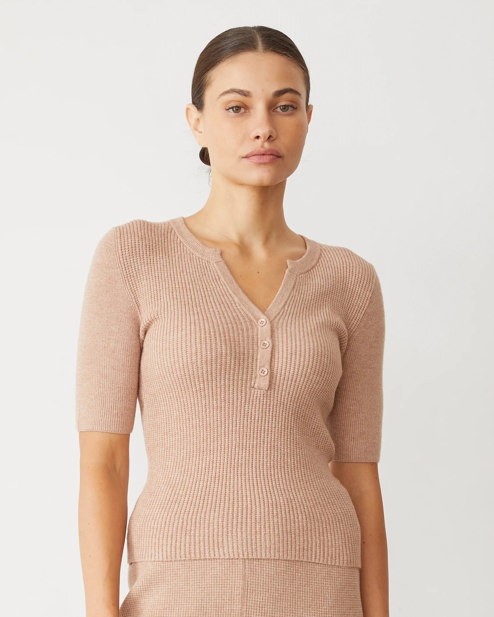 Weekend Savings Bonanza Softknit Rib Waffle Henley - Taupe