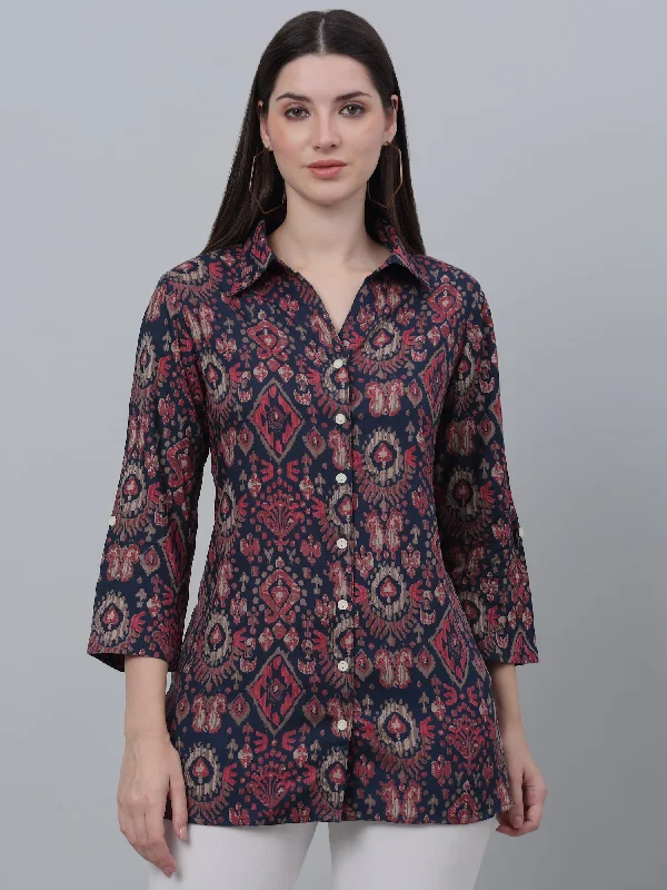 Hurry In Women's Casual  Multi Color Geometric Print Spread Collar Tunic
