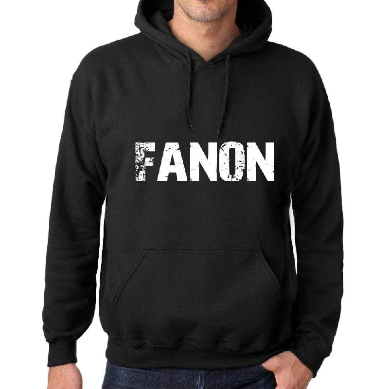 Men's Women's Unisex Printed Graphic Cotton Hoodie Soft Heavyweight Hooded Sweatshirt Pullover Popular Words FANON Deep Black