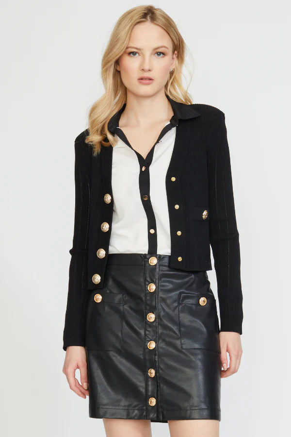 Great Deal Fitted Shoulder Pad Cardigan - Black