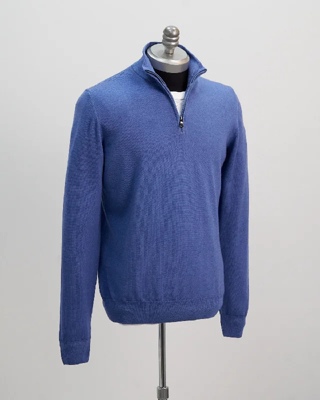 Light Blue 12 Gauge Quarter Zip Frosted Garment Dyed Wool Sweater