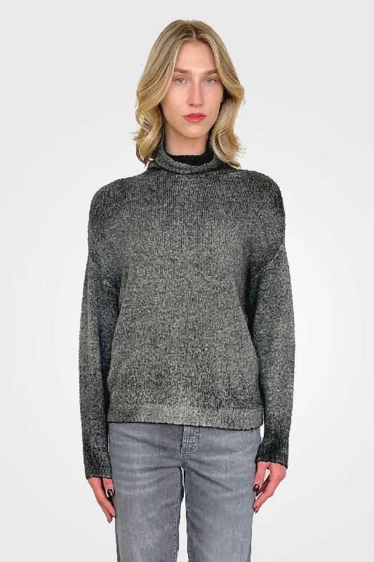 Weekend Discounts to Celebrate Reversible Knit Turtleneck - Black Grey