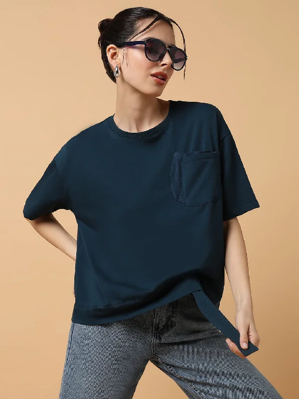 Weekend Specials You Can't Miss Women Solid Teal Top