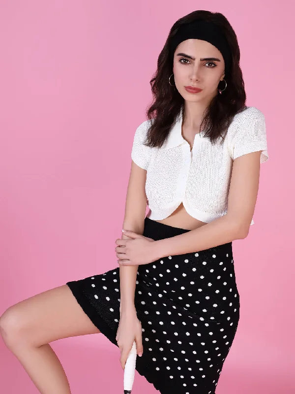 Weekend Savings Extravaganza Women Off White Solid Crop Top