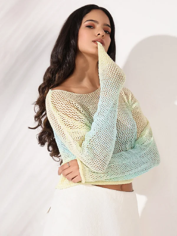 Time-Sensitive Women Yellow Solid Crochet Crop Top