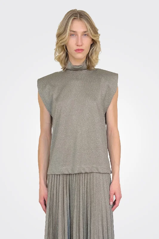 Year-End Sale Lurex Jersey Top - Verde Green Pepper