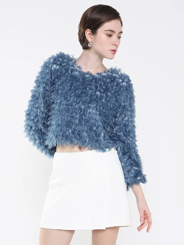 Weekend Bargains to Indulge In Women Solid Boxy Blue Crop Top