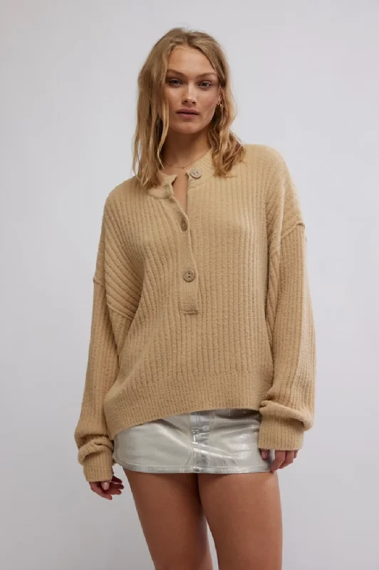 Year-End Sale Cocoa Henley - Sugar Cookie