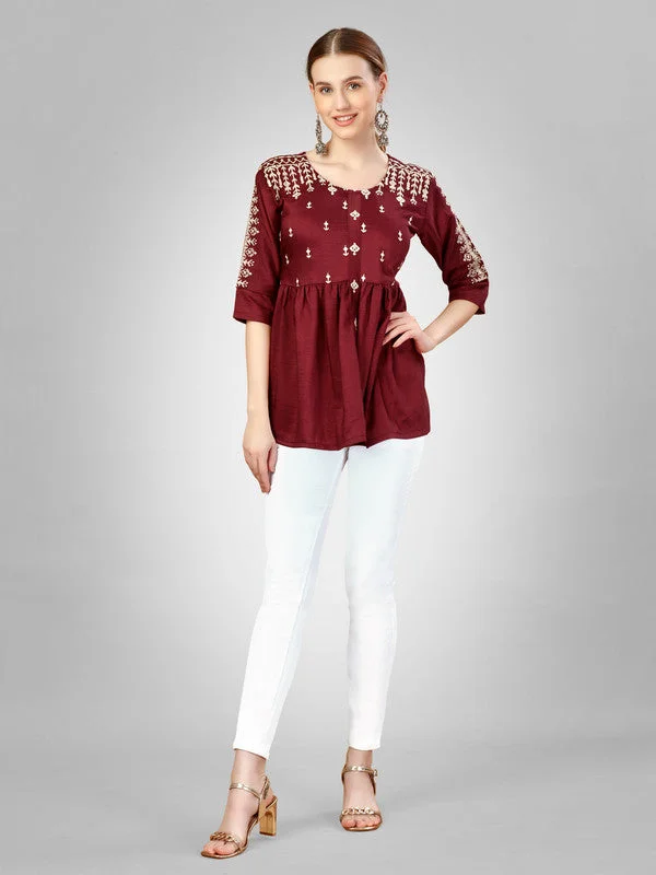 Weekend Discounts You Deserve Womens Embroidered A-Line Rust Tunic