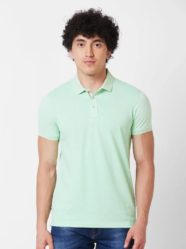 Spykar SLIM FIT Green Polo T-shirt  For Men