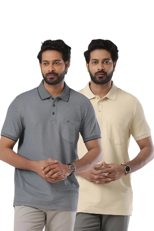 Golf Polo - Coral Peach and Iron Gray T-Shirts Pack Of 2 Combo For Men | Ariser