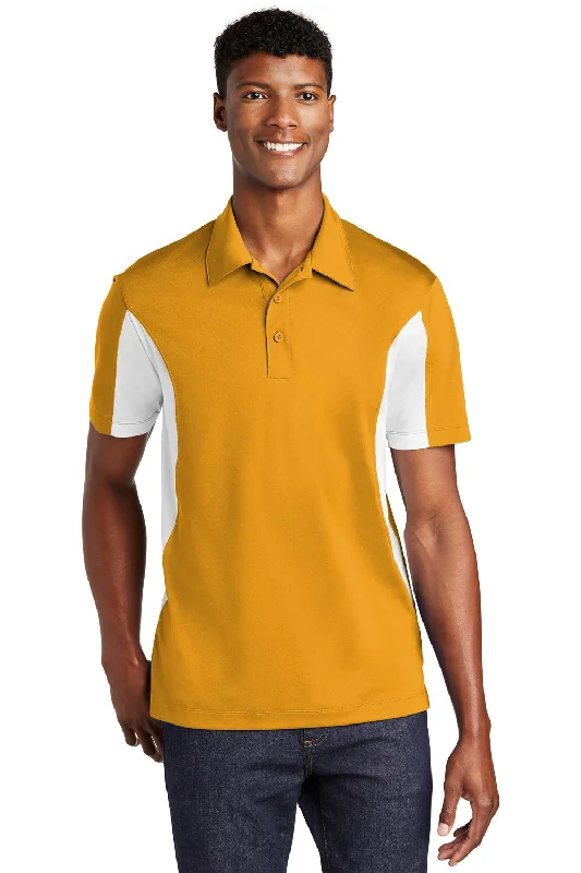 Sport-Tek Mens Sport-Wick Moisture Wicking Short Sleeve Polo Shirt - Gold/White - Closeout