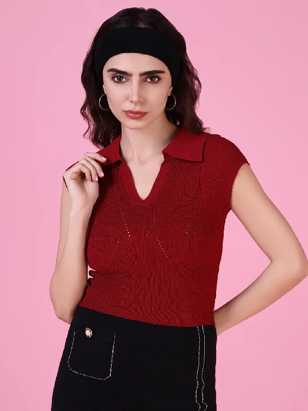 Weekend Specials You Can't Miss Women Red Solid Fitted Top