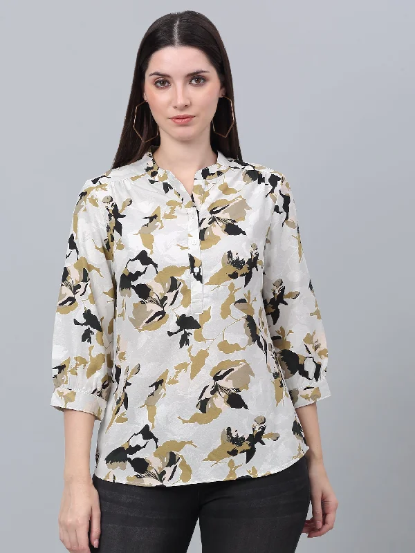 Today Only Women's Casual  Multi Color Floral Print Mandarin Collar Top
