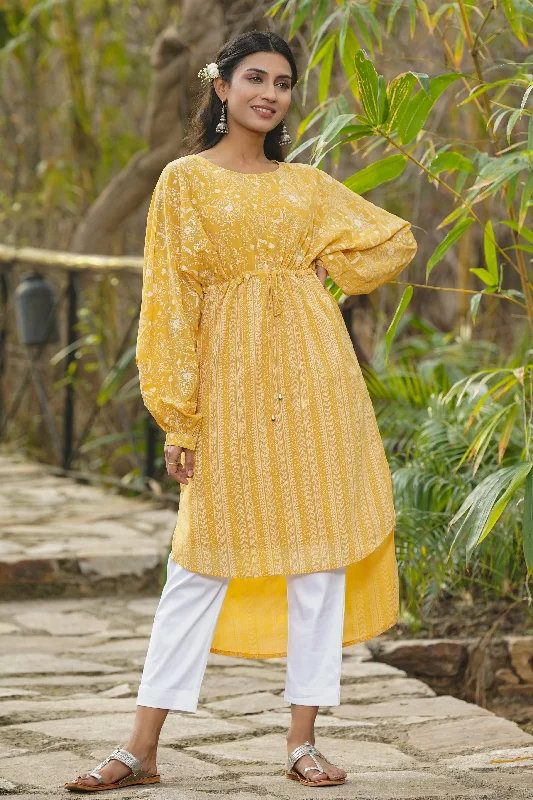 Weekend Savings Fiesta Women Yellow Georgette Printed Tunic