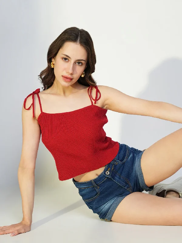 Exclusive Offer Women Red Solid Crop Top