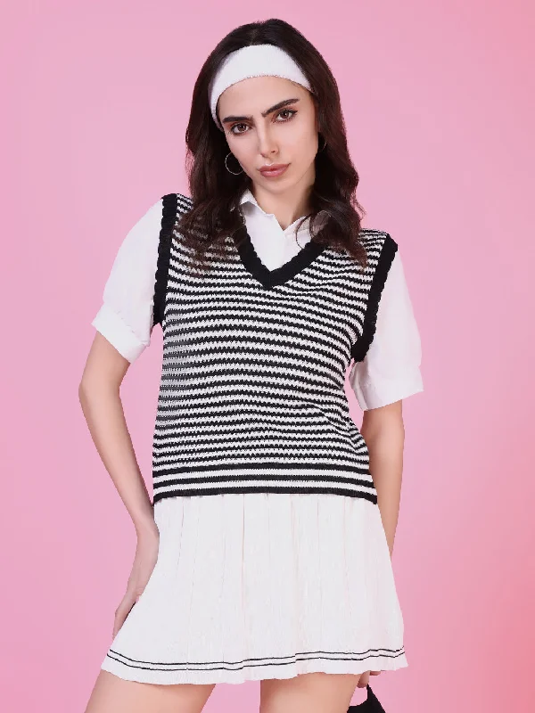Closeout Deal Women Black Striped Shirt Style Top