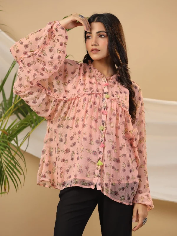 Hurry In Women Peach Chiffon  Tunic