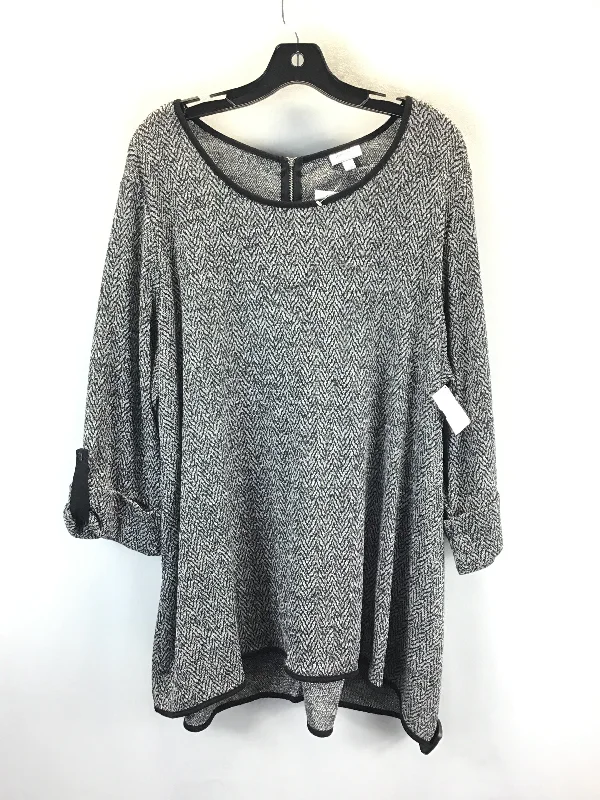 Weekend Offers That Please Top 3/4 Sleeve By Avenue In Black & White, Size: 2x