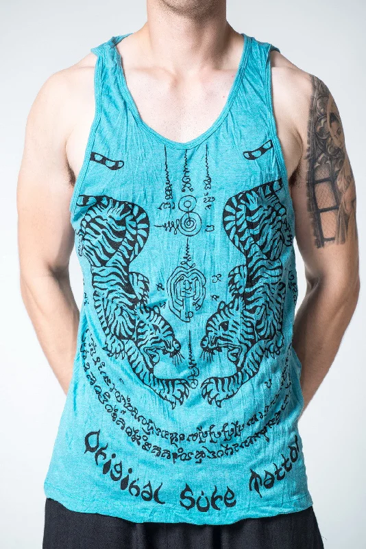 Mens Thai Tattoo Tank Top in Turquoise