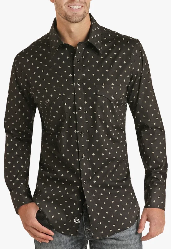 Rock & Roll Mens Printed Poplin Long Sleeve Shirt