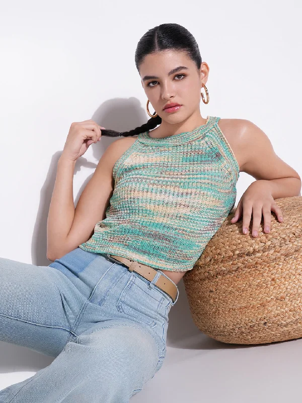 Shop and Save Women Green Solid Crop Top