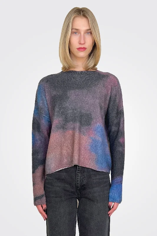 The Best Prices Blotch Print Boxy Raw Edge Crew - Navy Multi