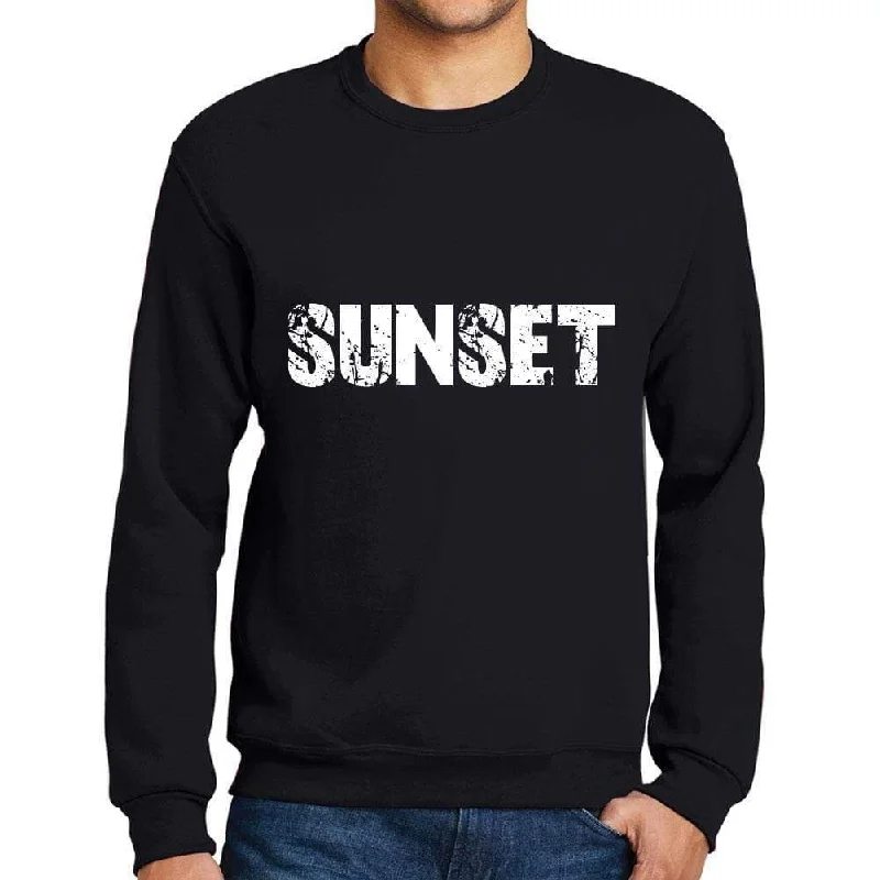 Men's Printed Graphic Sweatshirt Popular Words SUNSET Deep Black